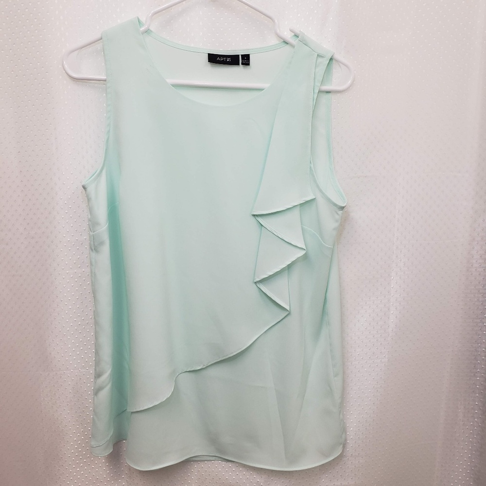 Mint Green Sheer Sleeveless Ruffle Blouse.  Sz S